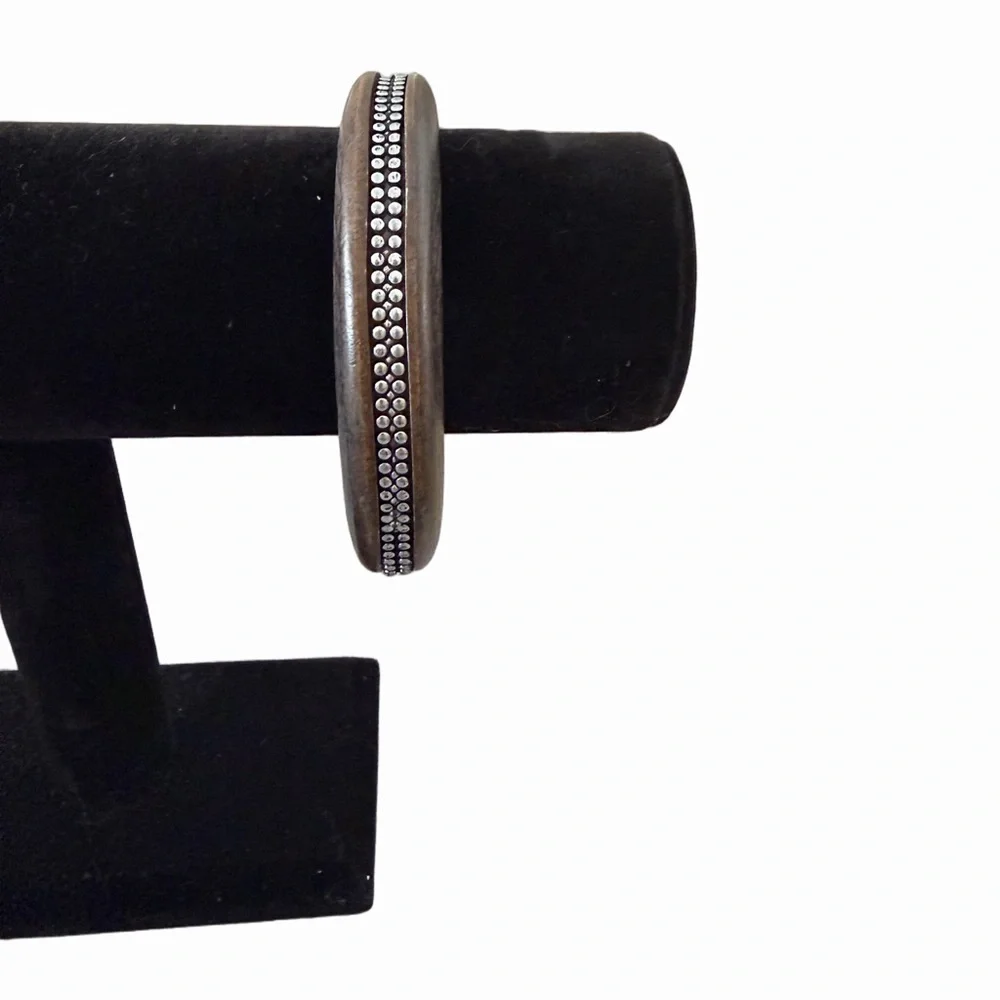 Wood Bangle Bracelet with Silver Accent Inlay